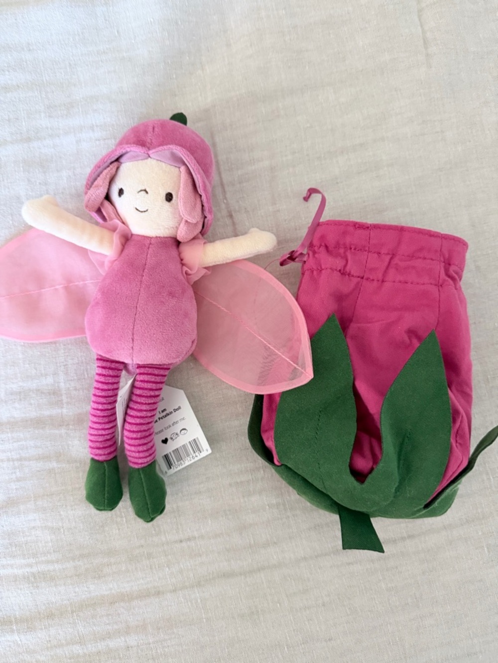 Jellycat Rose Petalkin Doll with Green Leaf Shoes and Costume
